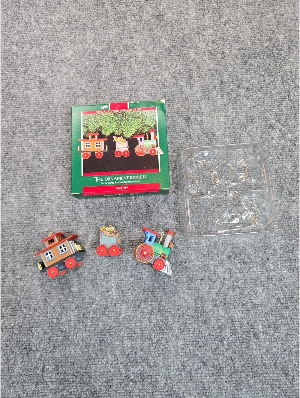 Hallmark 1989 “The Ornament Express” Set of 3 Train Christmas Ornaments in Box